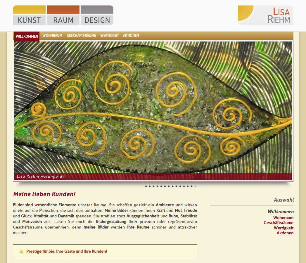 Screenshot der bisherigen Lisa-Riehm.de Homepage